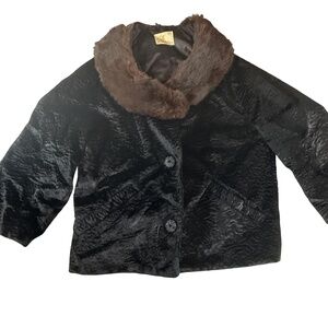 Winter Winter Jacket Womens Size S Black Brown Vintage Textured Fur Collar Retro